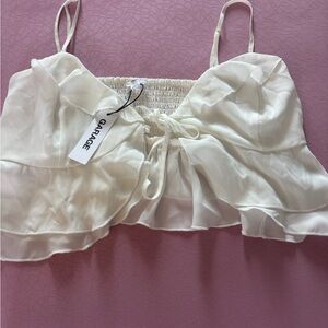 Garage Cream Ruffled Spaghetti Strap Top